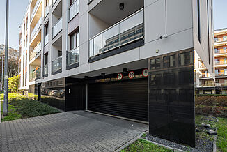 Entrance to the underground car park of the Piano House residential building in Warsaw.