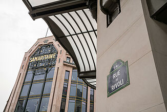 The glass façade of La Samaritaine department stores' in Paris.