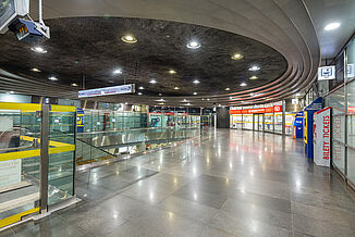 Interior view of the Rondo One metro station in Warsaw.