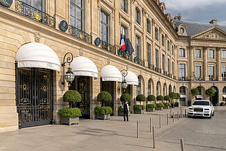 Facade of the prestigious Ritz Hotel in Paris.
