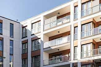 Balconies and windows of the flats in the Piano House residential complex in Warsaw.