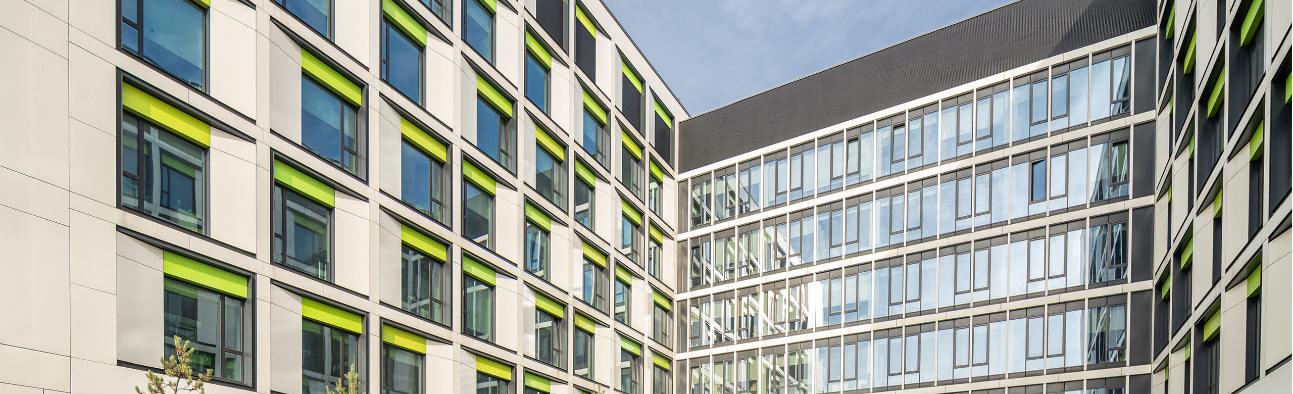 Facade of the paediatric hospital of the university clinic in the Warsaw district of Zwirki i Wigury.