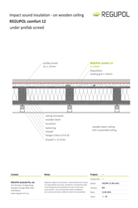 REGUPOL comfort 12 with levelling fill under OSB sheeting on wood frame ceiling with suspended