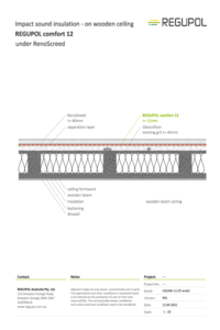 REGUPOL comfort 12 with levelling fill under Renoscreed on wood frame ceiling