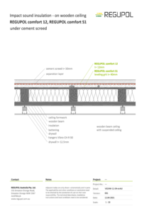 REGUPOL comfort 12 and REGUPOL comfort S1 under cement screed on wood frame ceiling with suspended ceiling